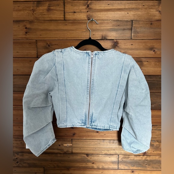 Zara Balloon Sleeve Denim Top Size XS - Picture 3 of 6